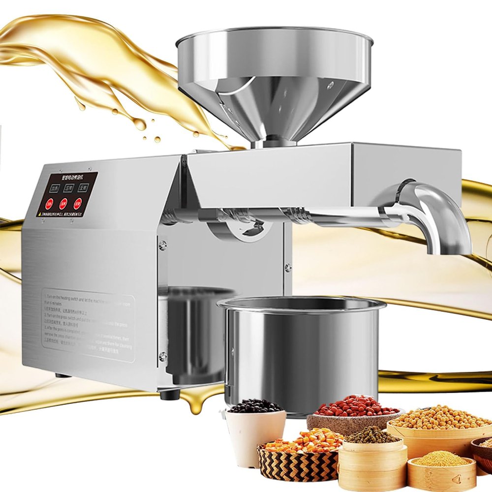 Electric Oil Press Machine,Cold Hot Press All Stainless Steel Oil Extractor,820W Food Grade Automatic Oil Extractor for Commercial Home,Peanut Sesame Canola Coconut Sunflower Seeds,110V