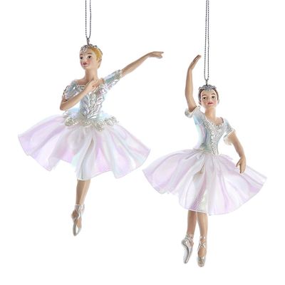 Kurt Adler 6.4 Inch Opalescent Ballerina Ornaments, Set of 2, White