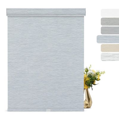 BERISSA Blackout Roller Shades for Windows Cordless with Cassette Valance, Striped Jacquard Fabric Roller Window Blinds UV Protection Thermal Insulation for Bedroom Home Office, Blue Gray,67"W x 60"H
