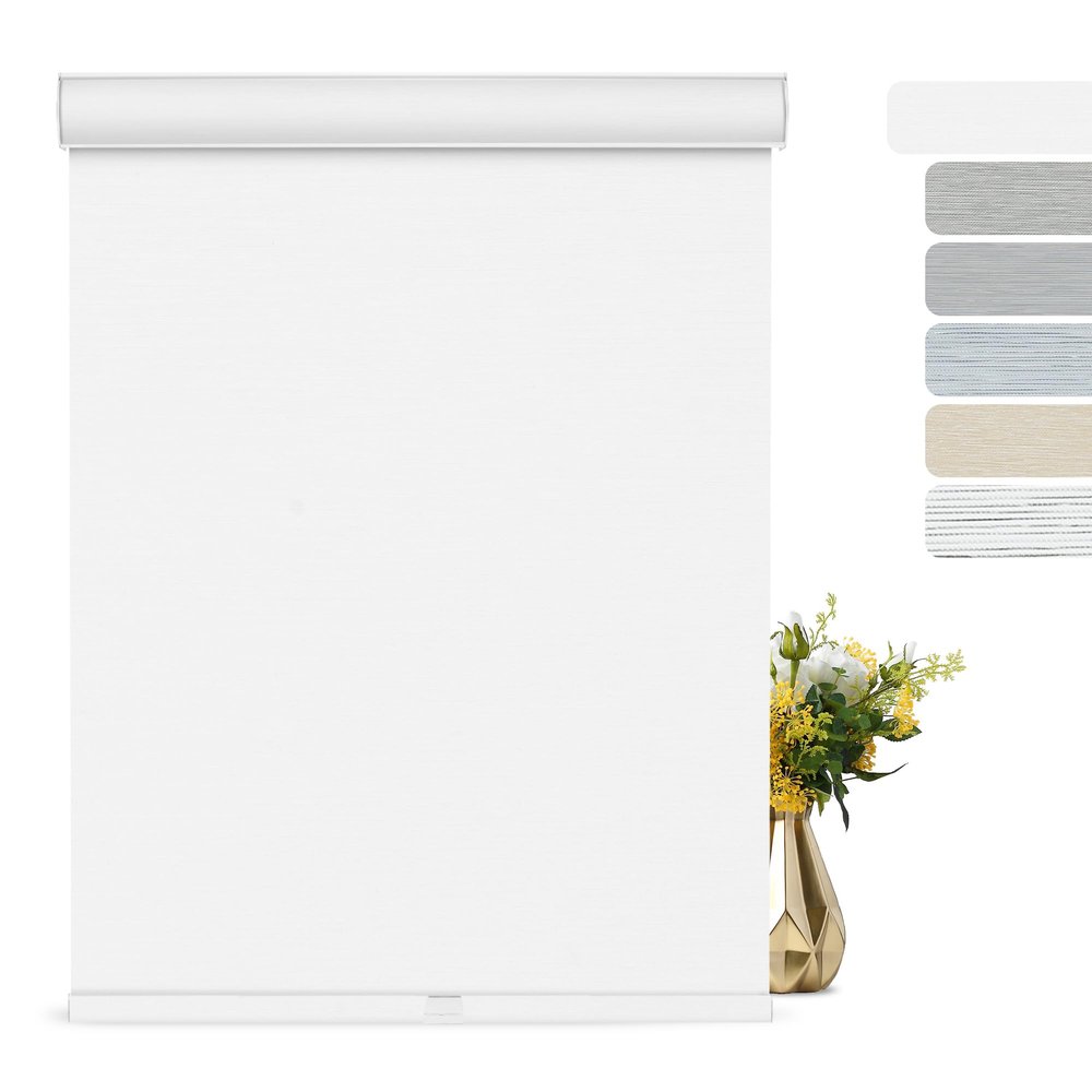 BERISSA Blackout Roller Shades for Windows Cordless with Cassette Valance, Striped Jacquard Fabric Roller Window Blinds UV Protection Thermal Insulation for Bedroom Home Office, White,71" W x 52" H