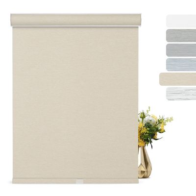 BERISSA Blackout Roller Shades for Windows Cordless with Cassette Valance, Striped Jacquard Fabric Roller Window Blinds UV Protection Thermal Insulation for Bedroom Home Office, Beige,79" W x 52" H