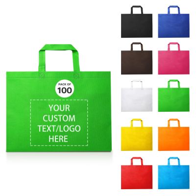 JEOHLORY 100Reusable Shopping Bags custom bags with logo - Ideal for Company Promotions, commercial advertising, grocery bags (One color printing, Green)