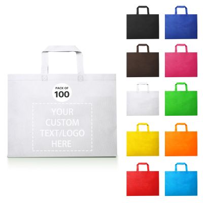 JEOHLORY 100Reusable Shopping Bags custom bags with logo - Ideal for Company Promotions, commercial advertising, grocery bags (Multiple color printing, White)