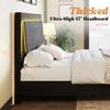AMERLIFE Wood Queen Bed Frame with 47" Headboard, Rustic Platform Bed with LED Lights, Mattress Foundation with Wooden Slats Support, No Box Spring Needed/Noise Free, Black view 2