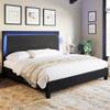 AMERLIFE Wood Queen Bed Frame with 47" Headboard, Rustic Platform Bed with LED Lights, Mattress Foundation with Wooden Slats Support, No Box Spring Needed/Noise Free, Black view 3