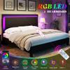 AMERLIFE Wood Queen Bed Frame with 47" Headboard, Rustic Platform Bed with LED Lights, Mattress Foundation with Wooden Slats Support, No Box Spring Needed/Noise Free, Black view 4
