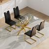 5 Piece Glass Dining Table Table Set,Glass Dining Table Set for 4,Modern Glass Kitchen Table and 4 PU Dining Chairs,Glass Dining Room Table Set for Living Room (51'' Gold Table,4 Black PU Chairs) view 2