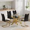 5 Piece Glass Dining Table Table Set,Glass Dining Table Set for 4,Modern Glass Kitchen Table and 4 PU Dining Chairs,Glass Dining Room Table Set for Living Room (51'' Gold Table,4 Black PU Chairs) view 3