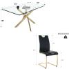 5 Piece Glass Dining Table Table Set,Glass Dining Table Set for 4,Modern Glass Kitchen Table and 4 PU Dining Chairs,Glass Dining Room Table Set for Living Room (51'' Gold Table,4 Black PU Chairs) view 4