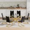 7 Piece Glass Dining Table Table Set,Glass Dining Table Set for 6,Modern Glass Kitchen Table and 6 PU Dining Chairs,Glass Dining Room Table Set for Living Room (63'' Gold Table,6 Black PU Chairs) view 1