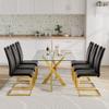 7 Piece Glass Dining Table Table Set,Glass Dining Table Set for 6,Modern Glass Kitchen Table and 6 PU Dining Chairs,Glass Dining Room Table Set for Living Room (63'' Gold Table,6 Black PU Chairs) view 3