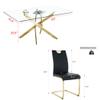 7 Piece Glass Dining Table Table Set,Glass Dining Table Set for 6,Modern Glass Kitchen Table and 6 PU Dining Chairs,Glass Dining Room Table Set for Living Room (63'' Gold Table,6 Black PU Chairs) view 4