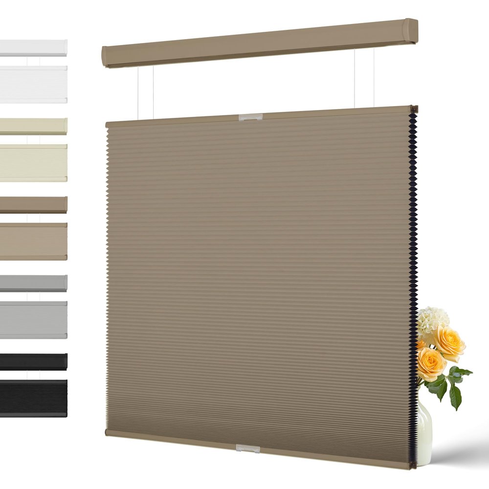 BERISSA Top Down Bottom Up Blackout Cellular Shades,Free-Stop Cordless Honeycomb Blinds for Windows,Window Blinds with Thermal Insulated UV Protection. Easy to Install. Brown. 28" W x 36" H