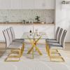 7 Piece Glass Dining Table Table Set,Glass Dining Table Set for 6,Modern Glass Kitchen Table and 6 PU Dining Chairs,Glass Dining Room Table Set for Living Room (63'' Gold Table,6 Grey PU Chairs) view 3
