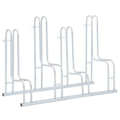 vidaXL Bicycle Stand for 4 Bikes Floor, Bicycle Bike Stand, Bike Floor Stand for Garage Warehouse School, Freestanding Galvanized Steel