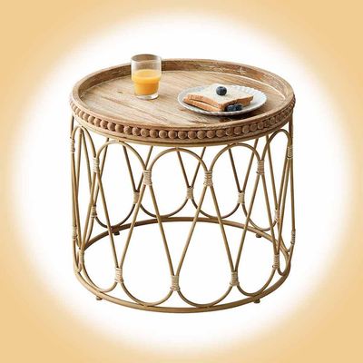 ZYBOWAYL Couch Side Table Coffee Table for Living Room Nordic Style Wooden Accent Table Bedroom Nightstand with Wrought Iron Frame Decor Corner Shelf for Coffee/Snack/Laptop (Color : Wood Color, Siz