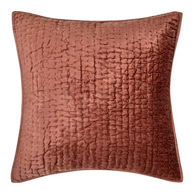 Pemberly Row 26x26 Velvet and Solid Cotton Euro Sham in Terracotta Orange