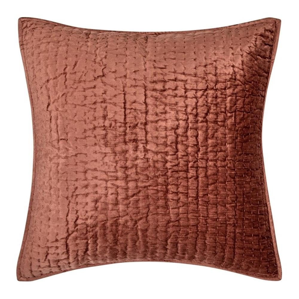Pemberly Row 26x26 Velvet and Solid Cotton Euro Sham in Terracotta Orange