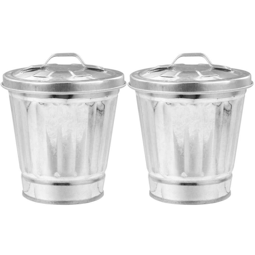 Ciieeo 2pcs Galvanized Iron Trash Can Lid Storage Small Desk Top Trash Bucket Countertop Garbage Holder Office