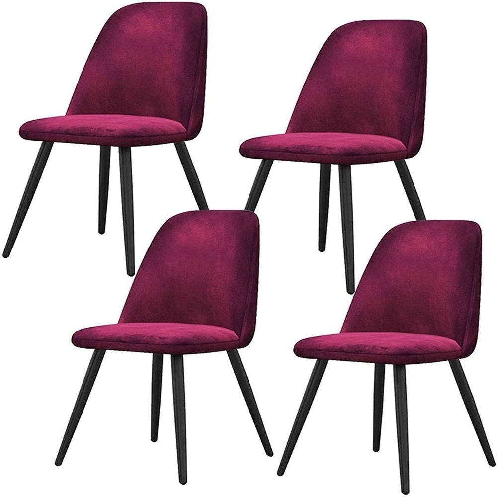 Modern Dining Room Chairs Living Accent Chair Set, Kitchen Set of 4 Kitchen Dining Chairs Soft Velvet Reception Chair Lounge Living Room Chair with Strong Black Metal Legs Chairs ( Color : Purple )