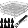 8 inch Air Fryer Rack, 3 Layer 8" Square Air Fryer Grill Rack, Stainless Steel Dehydrator Rack, Stackable Air Fryer Basket w/8 Silicone Feet 1 Anti-Scald Clip, Air Fryer Accessories for Baking Cooking view 1