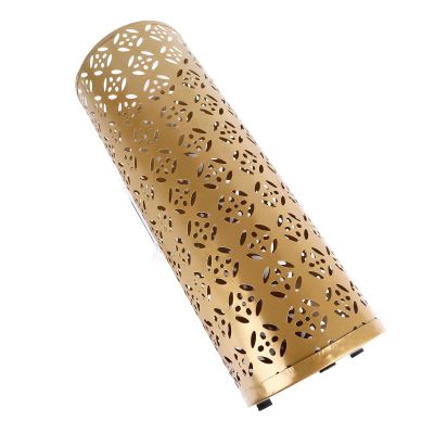 Heayzoki Umbrella Stand, Umbrella Holder for Entryway, Round Proof Hollow Metal Umbrella Holder Bin for Home Entryway (Gold)