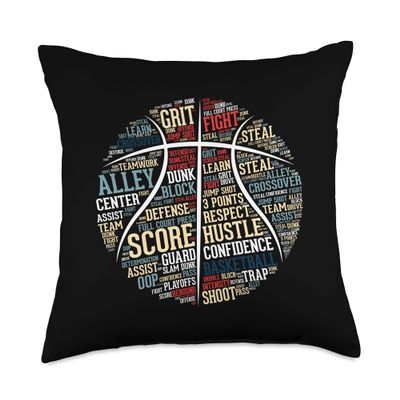 Basketball Quotes Word Cloud Funny Hoops Baller Basketball Throw Pillow