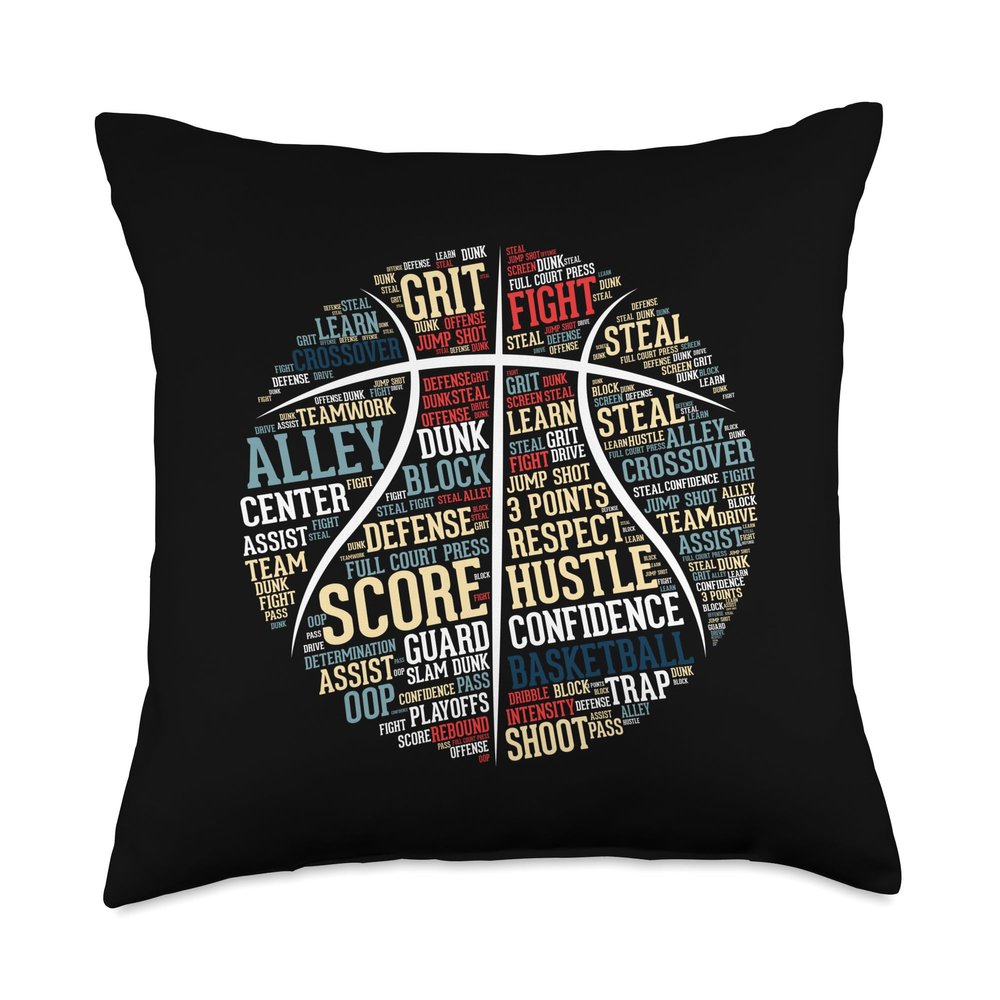 Basketball Quotes Word Cloud Funny Hoops Baller Basketball Throw Pillow