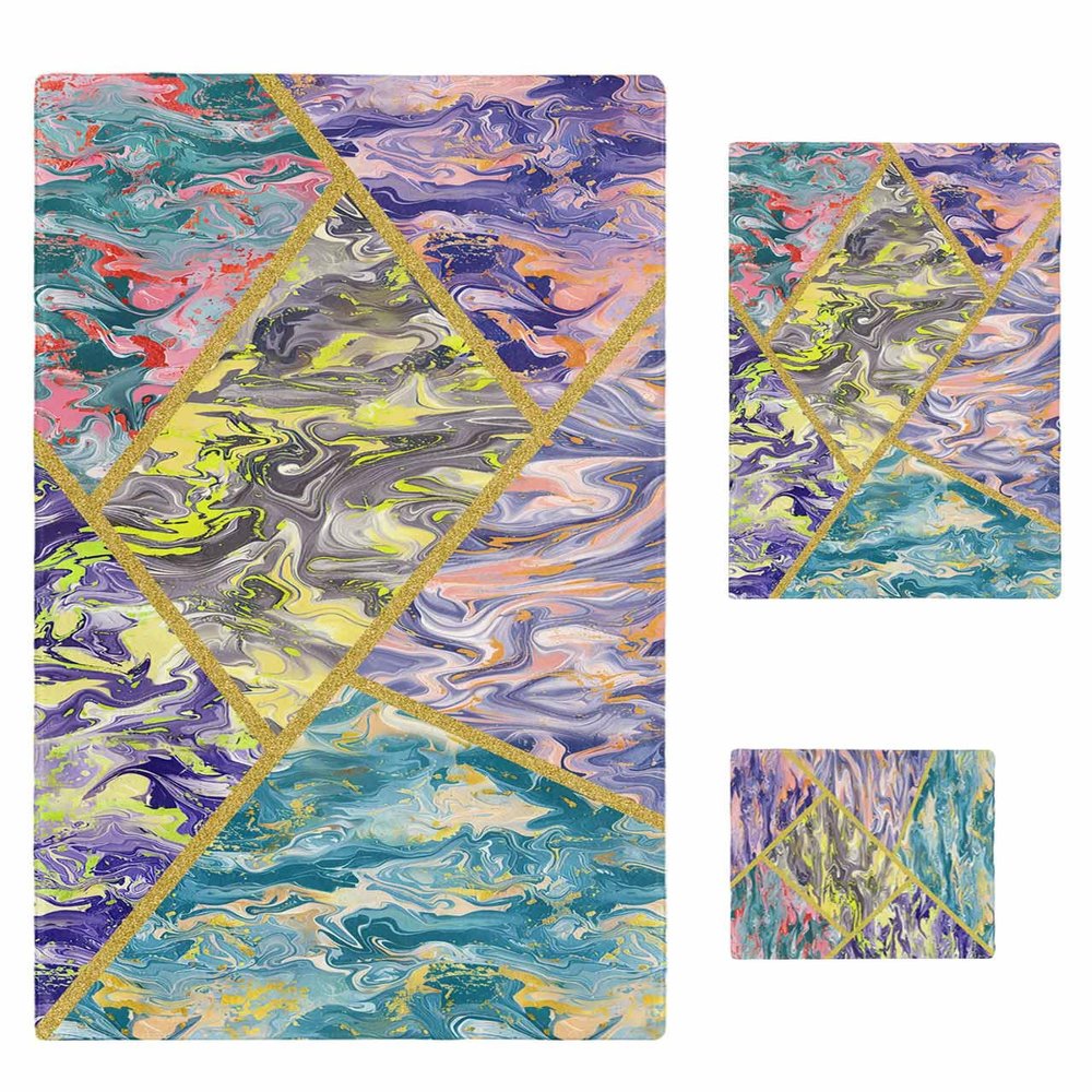 3 Piece Bath Towel Set, Modern Marble Towels Set for Bathroom Soft Bath Shower Towels Absorbent Bathroom Towels Set ( 1 Bath Towel, 1 Hand Towel, 1 Washcloth ) Abstract Geometric Art Multi-Color
