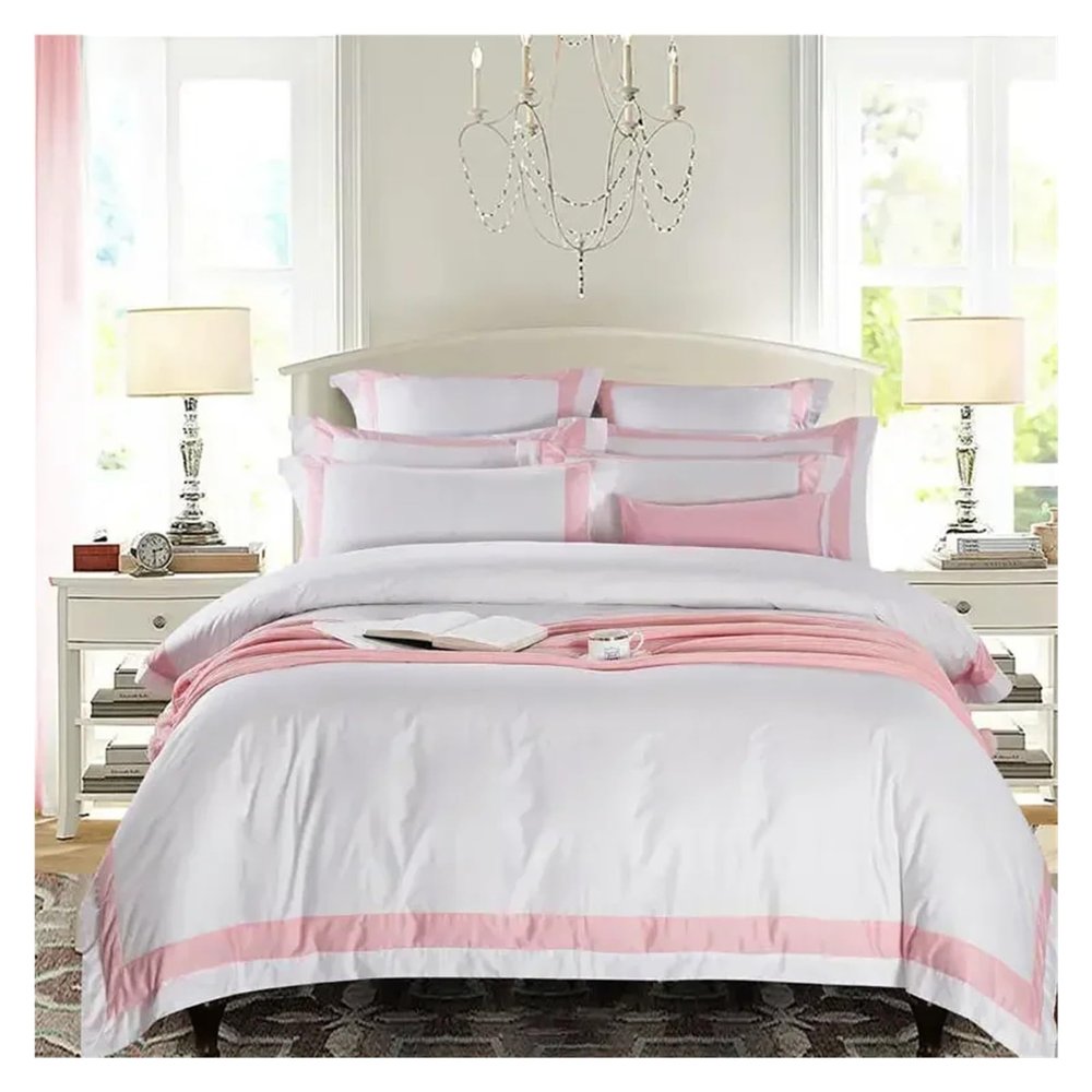 GLAMDIA Bed, Premium 100% Cotton Hotel White Bedding Set Luxury Queen King US Size Duvet Cover Bed Sheet Fitted Sheet Pillowcases, MM-102