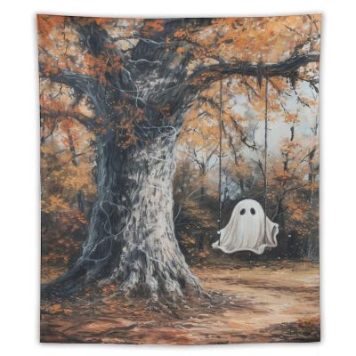Reccmeny Cute Ghost Tapestry Rustic Farmhouse Halloween Polyester Modern Aesthetic Wall Hanging Home Bedroom Living Room Dorm Decor Fabric 50"x60"