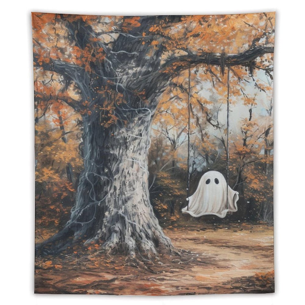 Reccmeny Cute Ghost Tapestry Rustic Farmhouse Halloween Polyester Modern Aesthetic Wall Hanging Home Bedroom Living Room Dorm Decor Fabric 50"x60"