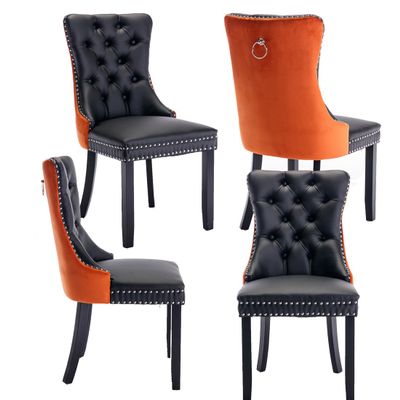Homfii Vintage Dining Chair,Upholstered Side Chairs with High-end Tufted Back and Nailhead Trim,Solid Wood Kitchen Dining Room Chairs,Set of 2,Velvet PU Leather,Wing Back