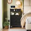 Furnulem Night Stand with Charging Station, 28.3 Inch Tall Side Table with Fabric Drawers and Storage Shelf, Bedside Table with USB Ports & Outlets, Nightstand for Bedroom, 3 Ways to Use, Black Oak view 2