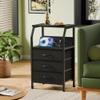 Furnulem Night Stand with Charging Station, 28.3 Inch Tall Side Table with Fabric Drawers and Storage Shelf, Bedside Table with USB Ports & Outlets, Nightstand for Bedroom, 3 Ways to Use, Black Oak view 4