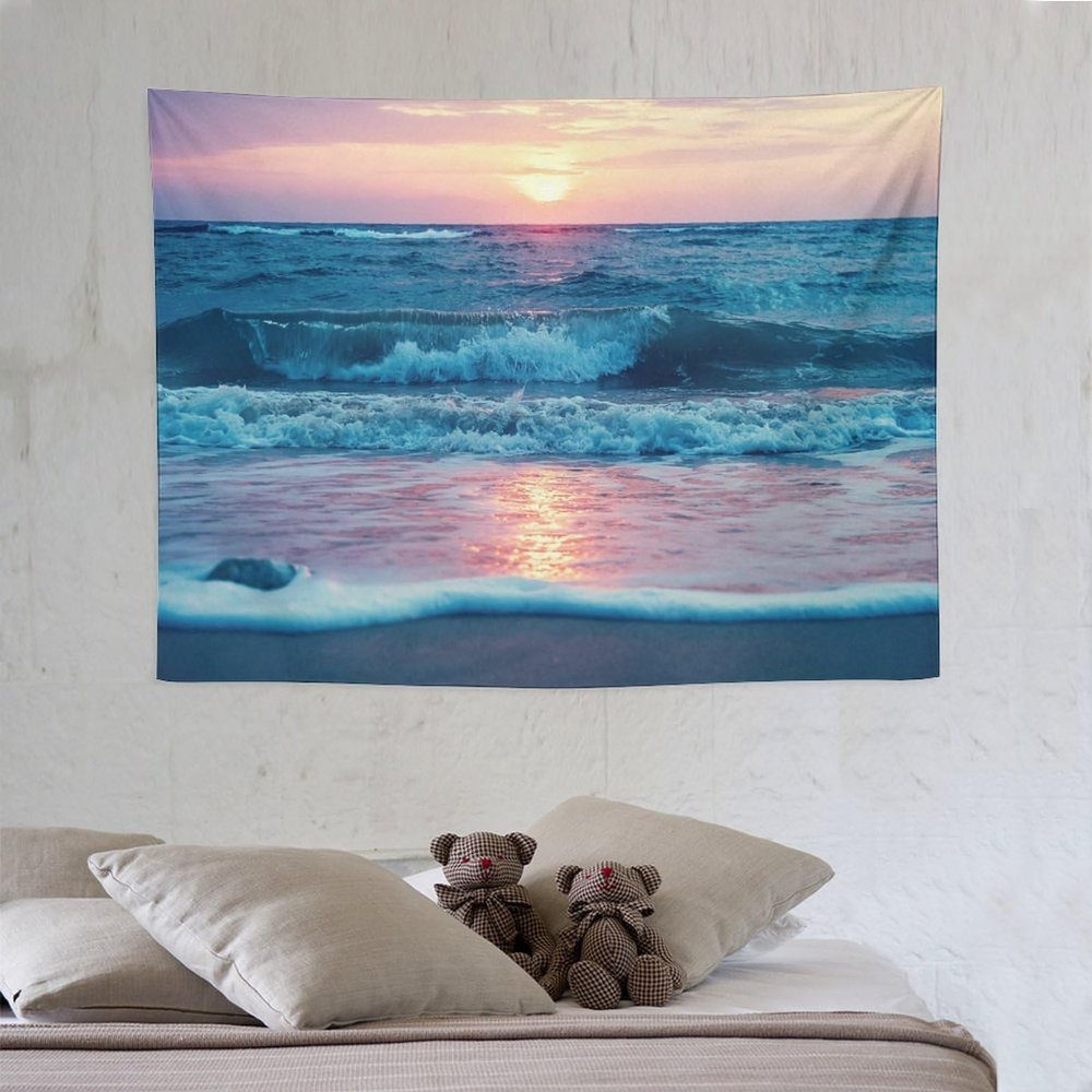 ZhiRain Blue Ocean Beach Sea Tapestry Wall Hanging Sunset Shore Australian Beach Sea Tapestries Home Decor for Living Room Bedroom Apartment Farmhouse Dorm 30"x40"