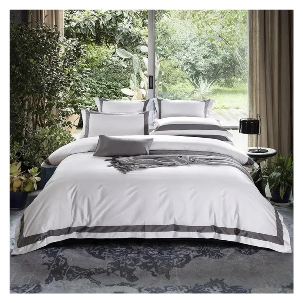 ADovz Premium 100% Cotton Hotel White Bedding Set Luxury Queen King US Size Duvet Cover Bed Sheet Fitted Sheet Pillowcases,Bed Sheets