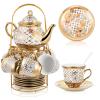 Zhehao 20 Pcs Porcelain Tea Set with Metal Holder and Spoon Adult Ceramic Tea Set European Flower Painting Teapot Cup Saucer Spoon for Women, Large Version(Delicate Style) view 1