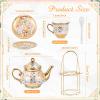 Zhehao 20 Pcs Porcelain Tea Set with Metal Holder and Spoon Adult Ceramic Tea Set European Flower Painting Teapot Cup Saucer Spoon for Women, Large Version(Delicate Style) view 2