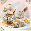Zhehao 20 Pcs Porcelain Tea Set with Metal Holder and Spoon Adult Ceramic Tea Set European Flower Painting Teapot Cup Saucer Spoon for Women, Large Version(Delicate Style) view 4