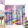 JanJCurt Unicorn Girls Curtains, Pink Princess Magic Castle Rainbow Hot Air Balloon Fantasy Fairy Tale Purple Fireworks Print Window Curtains for Kids Bedroom Living Room 72" W X 63" L view 3