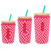 3 Pack Reusable Neoprene Sleeve for Iced & Hot Drinks, Compatible with Starbucks & Dunkin' Coffee Cup. (Pink Checkerboard) view 1