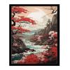 Canvas Painting Poster and Print Japanese Wall Art Japanese Maple Tree Japanese Art Red Maples Above A Calm Stream Modern Art Decoration for Living Room Bedroom and Office 8x12inch Solid Wood Frame view 1