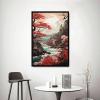 Canvas Painting Poster and Print Japanese Wall Art Japanese Maple Tree Japanese Art Red Maples Above A Calm Stream Modern Art Decoration for Living Room Bedroom and Office 8x12inch Solid Wood Frame view 3