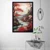 Canvas Painting Poster and Print Japanese Wall Art Japanese Maple Tree Japanese Art Red Maples Above A Calm Stream Modern Art Decoration for Living Room Bedroom and Office 8x12inch Solid Wood Frame view 4