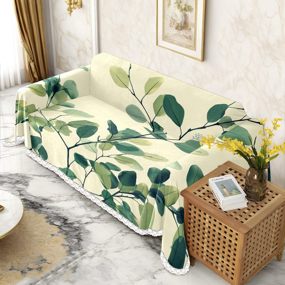 YQJcSai Green Leaves Couch Cover for 3 Cushion Sofa Covers for Pet Dogs Cats Washable