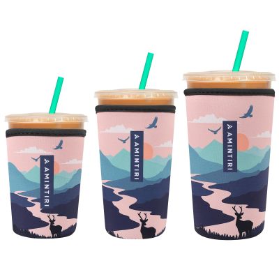 3 Pack Reusable Sleeve for Iced Coffee Cup, Coffee Neoprene Sleeve for Iced&Hot Drinks, Coffee Sleeve Compatible with Starbucks, Dunkin Coffee Cup. (Sunset Elk)