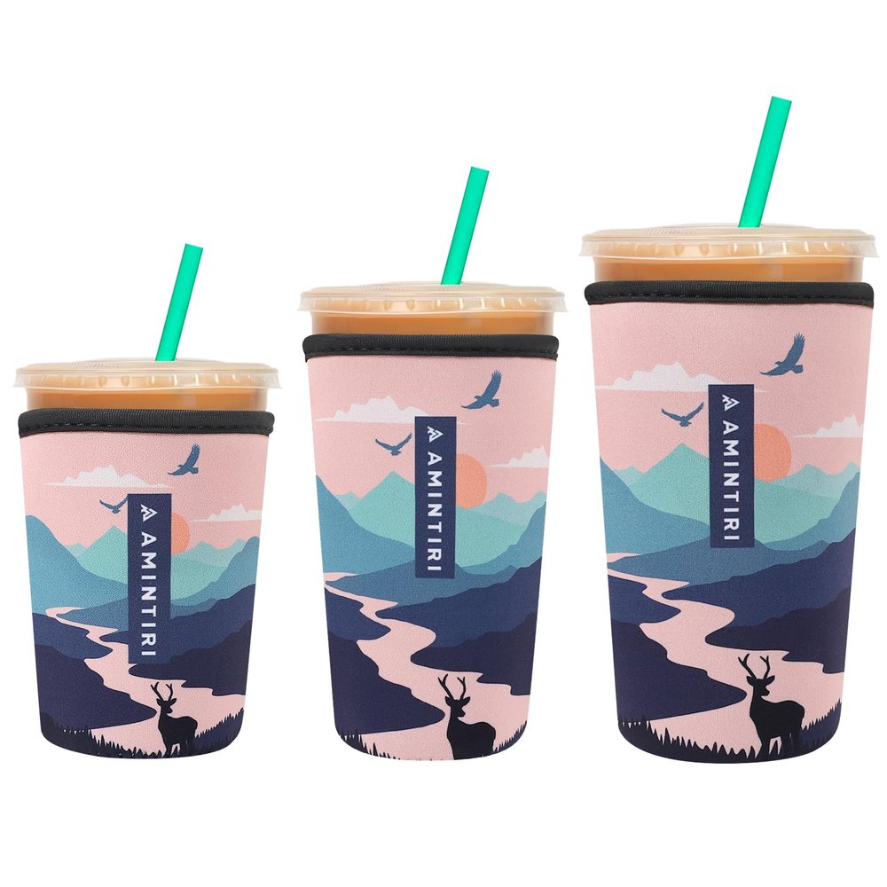 3 Pack Reusable Sleeve for Iced Coffee Cup, Coffee Neoprene Sleeve for Iced&Hot Drinks, Coffee Sleeve Compatible with Starbucks, Dunkin Coffee Cup. (Sunset Elk)