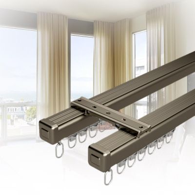 Curtain Track Aluminium Ceiling Mount Room Divider Curtain Rod 150/230/350/500cm Heavy Duty Double Glide Rail System for Living Room Bedroom Shower Track Set (Carbonizedcolor : Brown, Size : 3.3 FT