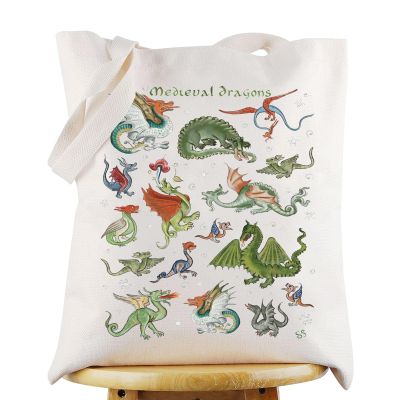 G2TUP Medieval Dragon Canvas Tote Bag - Dragon Lover Gift Shoulder Bag Merchandise (TG)